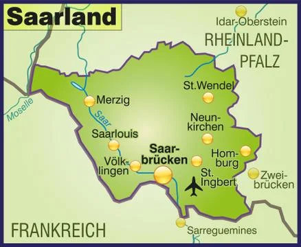 Map of saarland as an overview map in green Stock Illustration