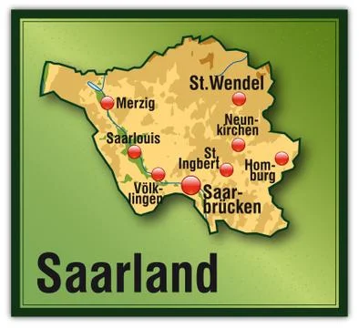 Map of saarland as an overview map with hight layers Stock Illustration