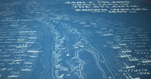 Map of Sable Island, graveyard on the Atlantic coast, shipwrecks from 1800 AD Stock Footage 233773341