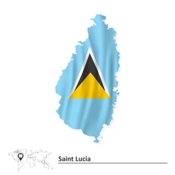 Map of Saint Lucia with flag Stock Illustration