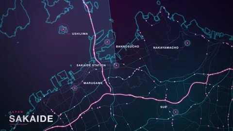 Map of Sakaide Stock Footage 340996287