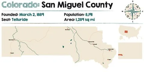 Map of San Miguel County in Colorado Stock Illustration