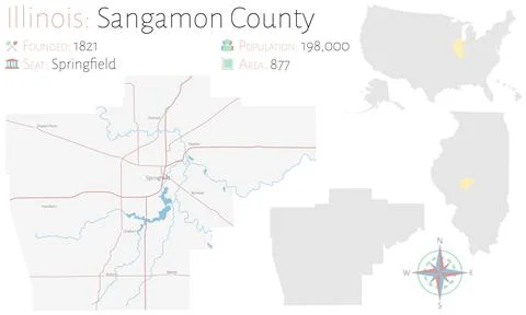 Map of Sangamon County in Illinois Stock Illustration
