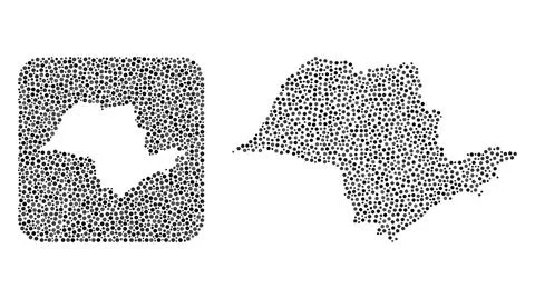 Map of Sao Paulo State - Dot Collage with Stencil Stock Illustration