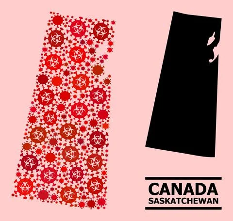 Map of Saskatchewan Province - Composition of Covid Biohazard Infection Elements イラスト素材