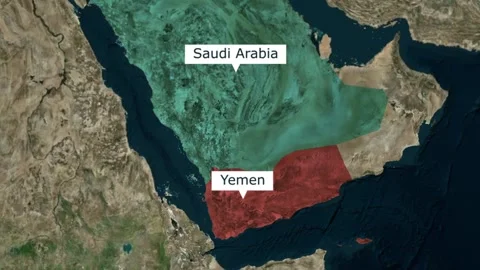 Map of saudi arabia and yemen showing international border geopolitical Stock Footage 345572002