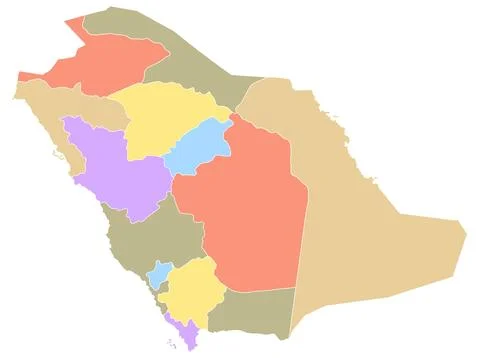 Map of Saudi Arabia by region in different colors. Stock Illustration