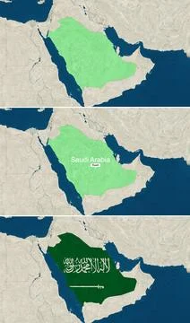 The map of Saudi Arabia with text, textless, and with flag Stock Illustration