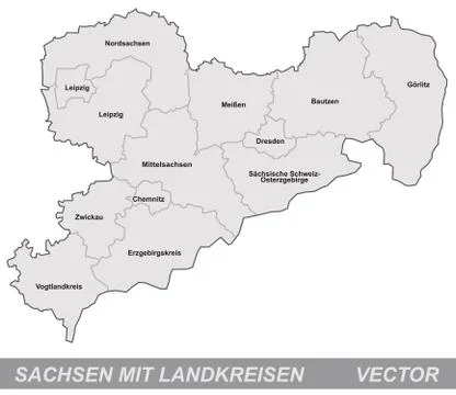 Map of saxony with borders in gray Stock Illustration