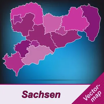 Map of saxony with borders in violet Stock Illustration