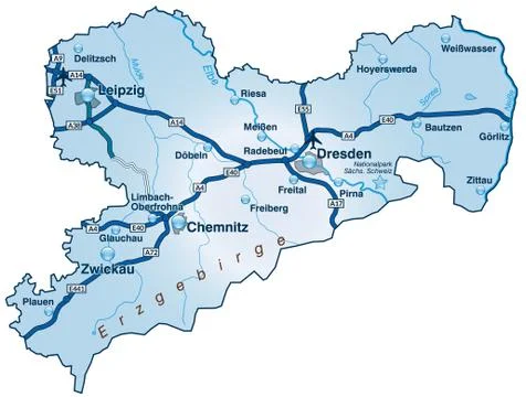 Map of saxony with highways in blue Illustrazione stock
