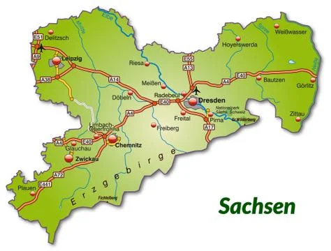 Map of saxony with highways Stock Illustration