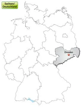 Map of saxony with main cities in gray Illustrazione stock