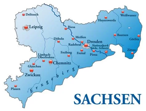 Map of saxony as an overview map in blue Stock Illustration