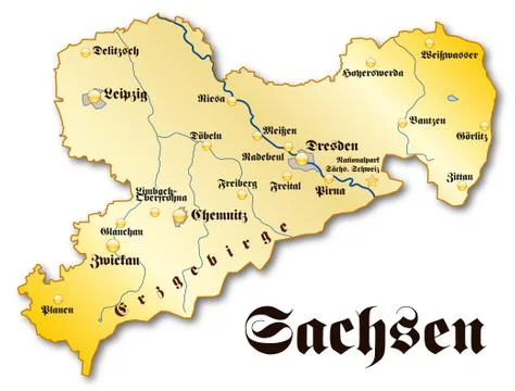 Map of saxony as an overview map in gold Illustrazione stock