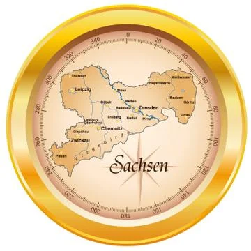 Map of saxony as an overview map in gold Stock Illustration