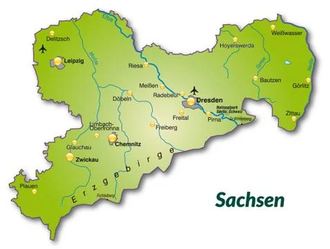 Map of saxony as an overview map in green Stock Illustration