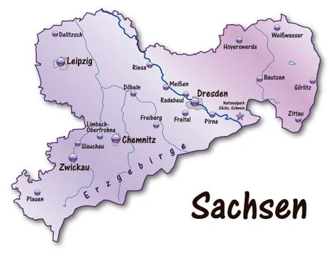 Map of saxony as an overview map in violet Stock Illustration