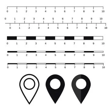 Map scales graphics for measuring distances. Scale measure map . Latitude and Stock Illustration