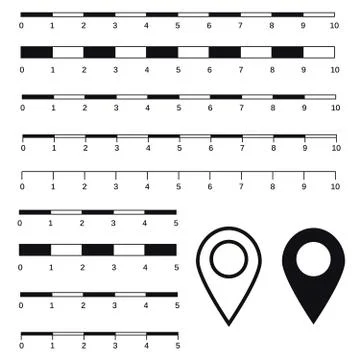 Map scales graphics for measuring distances. Scale measure map . Latitude and Stock Illustration