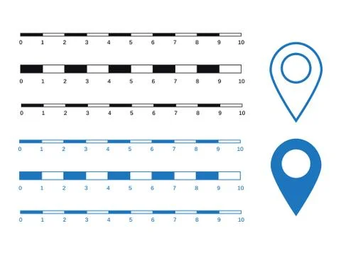 Map scales graphics for measuring distances. Scale measure map vector. Latitu Stock Illustration