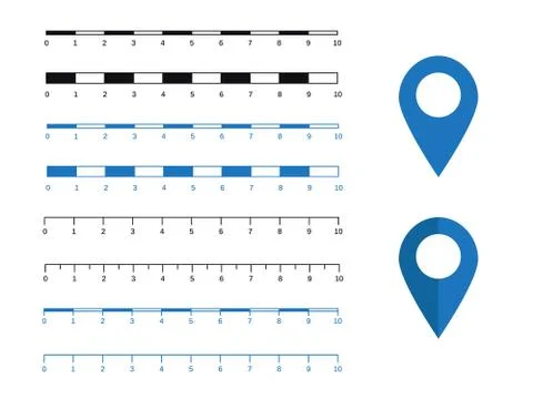 Map scales graphics for measuring distances. Scale measure map vector. Latitu Stock Illustration