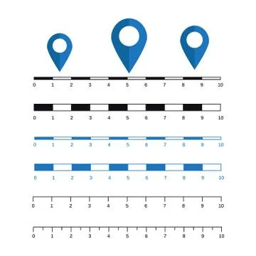 Map scales graphics for measuring distances. Scale measure map vector. Latitu Stock Illustration