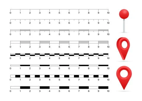 Map scales graphics for measuring distances. Vector stock illustration. Stock Illustration