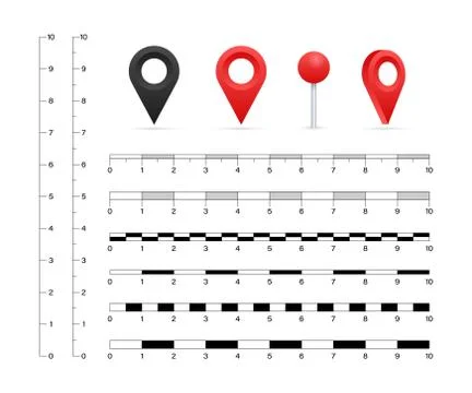 Map scales graphics for measuring distances. Vector stock illustration. Stock Illustration