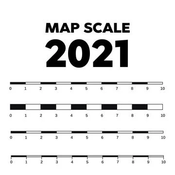 Map scales graphics for measuring distances. Scale measure map vector. Latitu Illustrazione stock