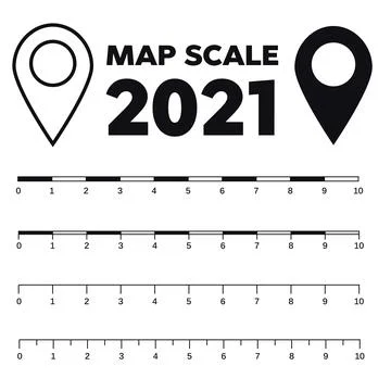 Map scales graphics for measuring distances. Scale measure map vector. Latitu Stock Illustration