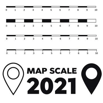 Map scales graphics for measuring distances. Scale measure map vector. Latitu Stock Illustration