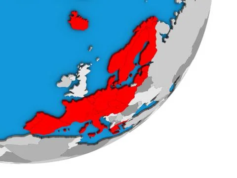 Map of Schengen Area members on 3D globe Stock Illustration