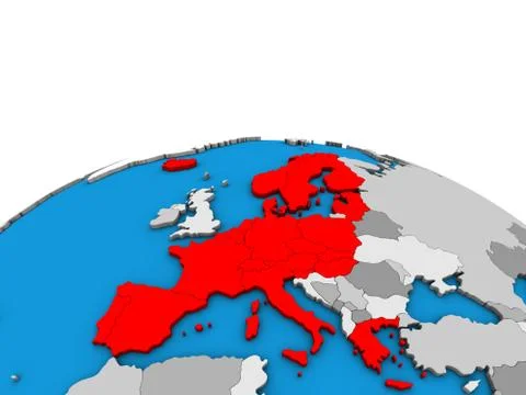Map of Schengen Area members on 3D globe Stock Illustration