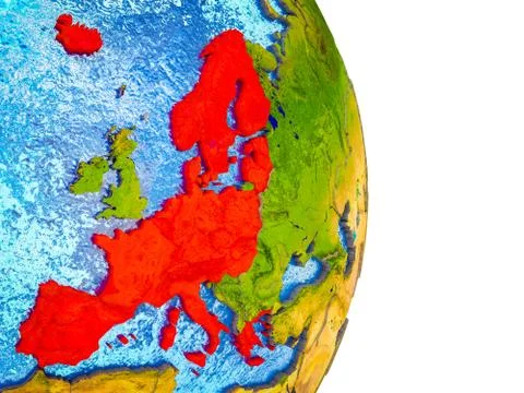 Map of Schengen Area members on 3D Earth Stock Illustration