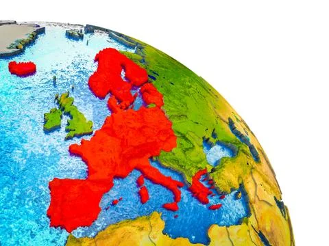Map of Schengen Area members on 3D Earth Stock Illustration