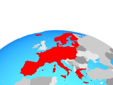 Map of Schengen Area members on globe Stock Illustration