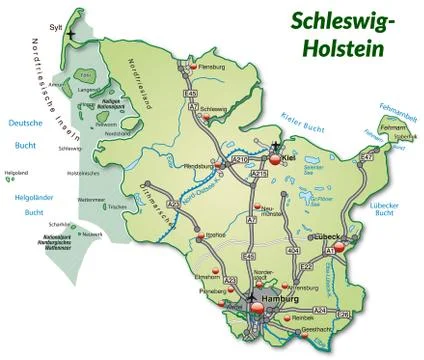 Map of schleswig-holstein with highways Stock Illustration