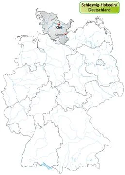 Map of schleswig-holstein with main cities in gray Stock Illustration