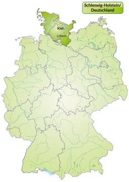 Map of schleswig-holstein with main cities in green Stock Illustration