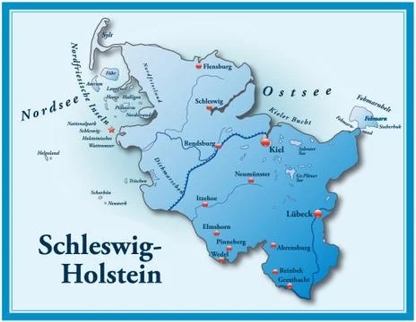 Map of schleswig-holstein as an overview map in blue Stock Illustration