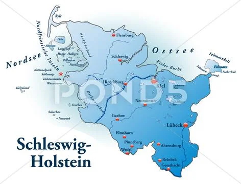 Map of schleswig-holstein as an overview map in blue Illustration #37925076