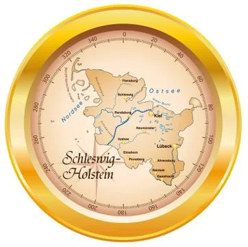 Map of schleswig-holstein as an overview map in gold Stock Illustration