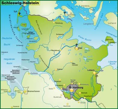 Map of schleswig-holstein as an overview map in green Stock Illustration