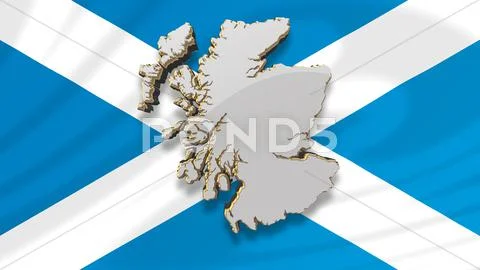 Map of Scotland in front of Scottish Saltire flag Modello PSD