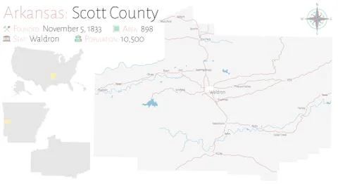 Map of Scott County in Arkansas Illustrazione stock