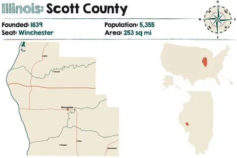 Map of Scott County in Illinois Illustrazione stock