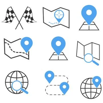 Map search sign icon set Stock Illustration
