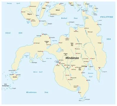 : Map of the second largest Philippine island Mindanao Stock Illustration
