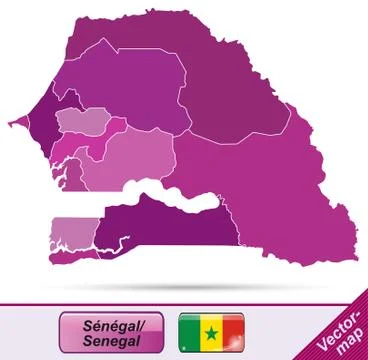 Map of senegal with borders in violet Stock Illustration